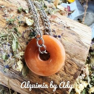 Carnelian big disc silver Cuban chain pendant necklace